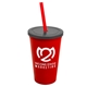 a red cup & smoke lid & translucent red straw 22 oz single - wall snap on tumbler with lid and straw