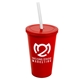 a red cup & translucent red lid & frost straw 22 oz single - wall snap on tumbler with lid and straw