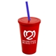 a red cup & translucent red lid & translucent blue straw 22 oz single - wall snap on tumbler with lid and straw