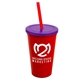 a red cup & translucent violet lid & translucent red straw 22 oz single - wall snap on tumbler with lid and straw