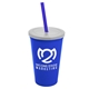 a royal blue cup & frost lid & translucent blue straw 22 oz single - wall snap on tumbler with lid and straw