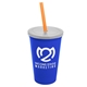 a royal blue cup & frost lid & translucent orange straw 22 oz single - wall snap on tumbler with lid and straw