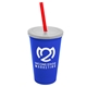 a royal blue cup & frost lid & translucent red straw 22 oz single - wall snap on tumbler with lid and straw