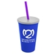 a royal blue cup & frost lid & translucent violet straw 22 oz single - wall snap on tumbler with lid and straw