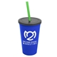 a royal blue cup & smoke lid & translucent green straw 22 oz single - wall snap on tumbler with lid and straw