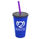 a royal blue cup & smoke lid & translucent violet straw 22 oz single - wall snap on tumbler with lid and straw