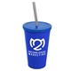 a royal blue cup & translucent blue lid & smoke straw 22 oz single - wall snap on tumbler with lid and straw