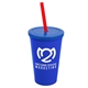a royal blue cup & translucent blue lid & translucent red straw 22 oz single - wall snap on tumbler with lid and straw