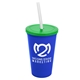 a royal blue cup & translucent green lid & frost straw 22 oz single - wall snap on tumbler with lid and straw