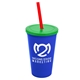 a royal blue cup & translucent green lid & translucent red straw 22 oz single - wall snap on tumbler with lid and straw