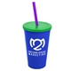 a royal blue cup & translucent green lid & translucent violet straw 22 oz single - wall snap on tumbler with lid and straw