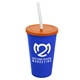 a royal blue cup & translucent orange lid & frost straw 22 oz single - wall snap on tumbler with lid and straw