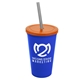 a royal blue cup & translucent orange lid & smoke straw 22 oz single - wall snap on tumbler with lid and straw