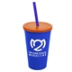 a royal blue cup & translucent orange lid & translucent blue straw 22 oz single - wall snap on tumbler with lid and straw