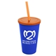 a royal blue cup & translucent orange lid & translucent orange straw 22 oz single - wall snap on tumbler with lid and straw