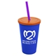 a royal blue cup & translucent orange lid & translucent violet straw 22 oz single - wall snap on tumbler with lid and straw