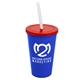 a royal blue cup & translucent red lid & frost straw 22 oz single - wall snap on tumbler with lid and straw