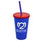 a royal blue cup & translucent red lid & translucent blue straw 22 oz single - wall snap on tumbler with lid and straw