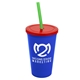 a royal blue cup & translucent red lid & translucent green straw 22 oz single - wall snap on tumbler with lid and straw