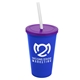 a royal blue cup & translucent violet lid & frost straw 22 oz single - wall snap on tumbler with lid and straw