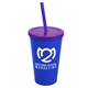 a royal blue cup & translucent violet lid & translucent blue straw 22 oz single - wall snap on tumbler with lid and straw