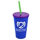 a royal blue cup & translucent violet lid & translucent green straw 22 oz single - wall snap on tumbler with lid and straw