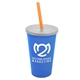 a translucent blue cup & frost lid & translucent orange straw 22 oz single - wall snap on tumbler with lid and straw