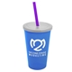 a translucent blue cup & frost lid & translucent violet straw 22 oz single - wall snap on tumbler with lid and straw