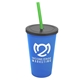 a translucent blue cup & smoke lid & translucent green straw 22 oz single - wall snap on tumbler with lid and straw