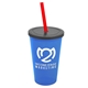 a translucent blue cup & smoke lid & translucent red straw 22 oz single - wall snap on tumbler with lid and straw