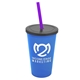 a translucent blue cup & smoke lid & translucent violet straw 22 oz single - wall snap on tumbler with lid and straw