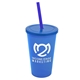 a translucent blue cup & translucent blue lid & translucent blue straw 22 oz single - wall snap on tumbler with lid and straw