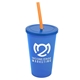 a translucent blue cup & translucent blue lid & translucent orange straw 22 oz single - wall snap on tumbler with lid and straw