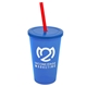 a translucent blue cup & translucent blue lid & translucent red straw 22 oz single - wall snap on tumbler with lid and straw