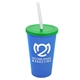 a translucent blue cup & translucent green lid & frost straw 22 oz single - wall snap on tumbler with lid and straw