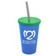 a translucent blue cup & translucent green lid & smoke straw 22 oz single - wall snap on tumbler with lid and straw