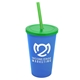 a translucent blue cup & translucent green lid & translucent green straw 22 oz single - wall snap on tumbler with lid and straw