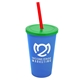 a translucent blue cup & translucent green lid & translucent red straw 22 oz single - wall snap on tumbler with lid and straw