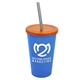 a translucent blue cup & translucent orange lid & smoke straw 22 oz single - wall snap on tumbler with lid and straw