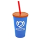 a translucent blue cup & translucent orange lid & translucent red straw 22 oz single - wall snap on tumbler with lid and straw