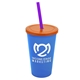 a translucent blue cup & translucent orange lid & translucent violet straw 22 oz single - wall snap on tumbler with lid and straw