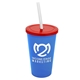 a translucent blue cup & translucent red lid & frost straw 22 oz single - wall snap on tumbler with lid and straw