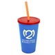 a translucent blue cup & translucent red lid & translucent orange straw 22 oz single - wall snap on tumbler with lid and straw