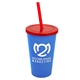 a translucent blue cup & translucent red lid & translucent red straw 22 oz single - wall snap on tumbler with lid and straw