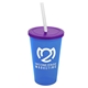 a translucent blue cup & translucent violet lid & frost straw 22 oz single - wall snap on tumbler with lid and straw