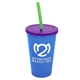 a translucent blue cup & translucent violet lid & translucent green straw 22 oz single - wall snap on tumbler with lid and straw