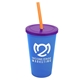 a translucent blue cup & translucent violet lid & translucent orange straw 22 oz single - wall snap on tumbler with lid and straw