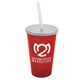 a translucent red cup & frost lid & frost straw 22 oz single - wall snap on tumbler with lid and straw