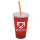 a translucent red cup & frost lid & translucent orange straw 22 oz single - wall snap on tumbler with lid and straw