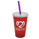 a translucent red cup & frost lid & translucent violet straw 22 oz single - wall snap on tumbler with lid and straw